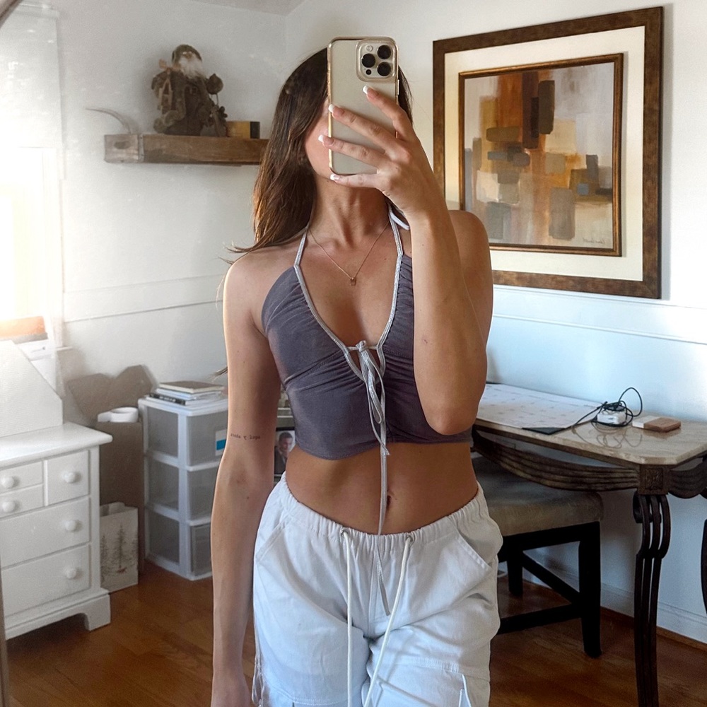 Urban Outfitters Purple Neck Tie Crop Top